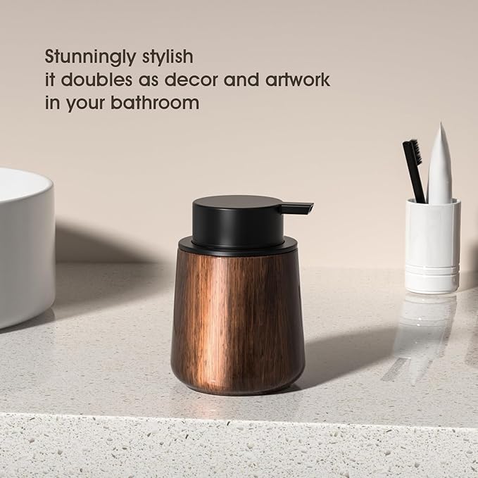 18 Oz Walnut Color Foaming Hand Soap Dispense, Refillable Kitchen Dish Soap Dispenser, Modern Home Decor Soap Dispenser for Bathroom