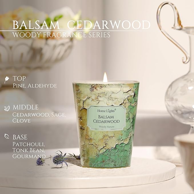 HomeLights Balsam Cedarwood Scented Candles | 6.7oz Soy Candles Industrial Chic Large Candle Jars | Ideal Candle Gifts for Events, Home Decor Stress, Relief & Relaxation