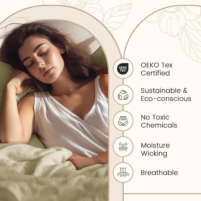 100% Egyptian Cotton Bed Sheets, Certified 800 Thread Count Deep Pocket Queen Sheets For Queen Size Bed Sheet & Pillowcase Sets, Soft & Comfy Naturally Cool Luxury Bedding, Fits upto 17"- Linen