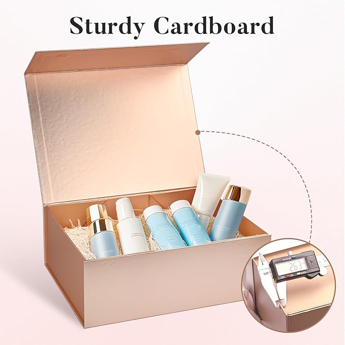LIFELUM Rose Gold Gift Box 14"x8.5"x4.5" Decorative Gift Boxes for Presents for Anniversary, Wedding, Proposal, Birthday Gifts with Lid, Ribbon, Shredded Filler Card
