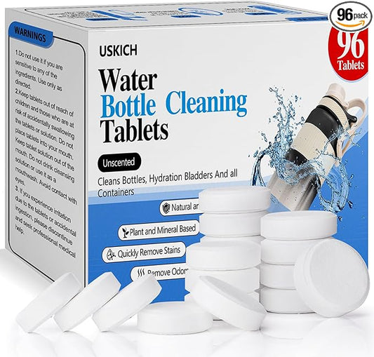 96Pack Water Bottle Cleaning Tablets, Bottle Bright Clean Stainless Steel, Thermos, Tumbler, Insulated and Reusable Water Bottles,Removes Stubborn Stains and Odors