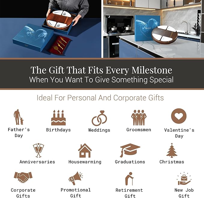 Shanik Upgraded Lazy Susan Cheese Cutting Board Set - Round Acacia Charcuterie Board with 4 Ceramic Bowls - Wedding Gifts - Cheese Serving Platter - Bridal Shower