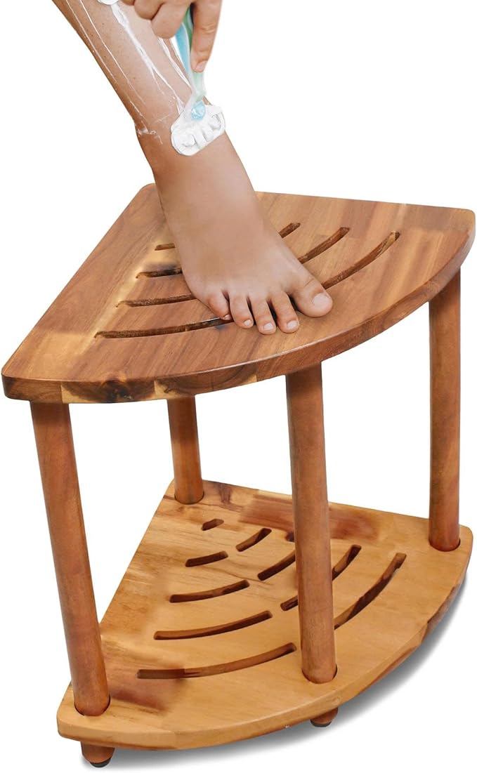 ENKEZI Shower Foot Rest 12 in - Shower Stool for Shaving Legs, Small Corner Bathroom Bench Suitable for Small Shower Spaces - Bath Seat, Spa Foot Rest Shaving Stool (2 Tier Corner)