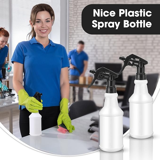 Eccliy 12 Pcs 16 Oz Plastic Spray Bottle, Adjustable Empty Reusable Sprayer for Cleaning, Planting, Water, Bathroom and Kitchen, BBQ, Commercial and Residential(Black,Original)