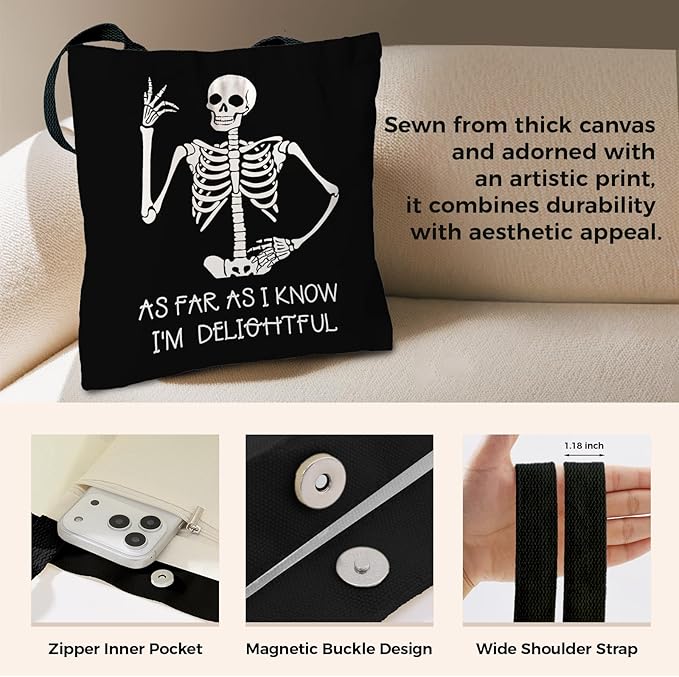 Cute Aesthetic Canvas Tote Bag for Women, Reusable Foldable Shopping Cotton Shoulder Totebag with Zipper Pocket