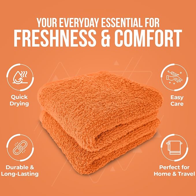 DAN RIVER 100% Cotton Wash Cloths 24 Pack [12x12] Soft & Absorbent washcloths for face, Gym, Hotels & Spa Perfect for Everyday Use Fingertip Towels, Orange