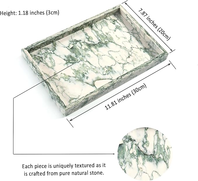 Yew & Tulip Natural Marble Vanity Tray, Nature Marble with Green Textures Serving Tray for Bathroom, Kitchen, Vanity, Home Decor, Wedding etc. (12" x 8" x 1.2")