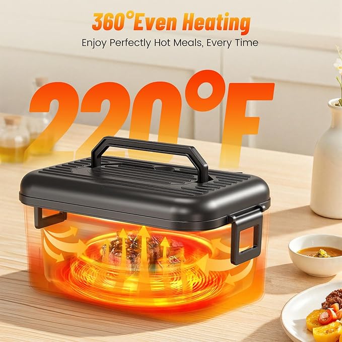 Cordless Electric Lunch Box for Adults, 18000mAh Rechargeable Heated Lunch Box Battery Powered with Scheduled Heating, 1.5L Portable Food Warmer, Bonus Ice Pack & Insulated Bag for Work, Office, Car