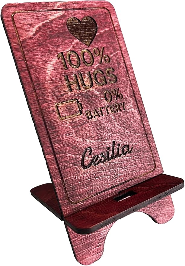 Design Your Own Phone Stand Personalized Wooden Holder Custom Name Engraved Handmade Desk and Home Accessory Gift (Only Name)