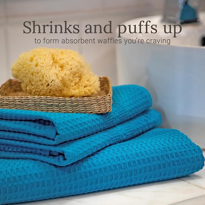 GILDEN TREE Waffle Towels for Bathroom, 100% Cotton Quick Dry Towel, Waffle Bath Towels Large, Absorbent Lightweight Travel Towel, Bath Towels Set of 2, Classic Style (Aqua)