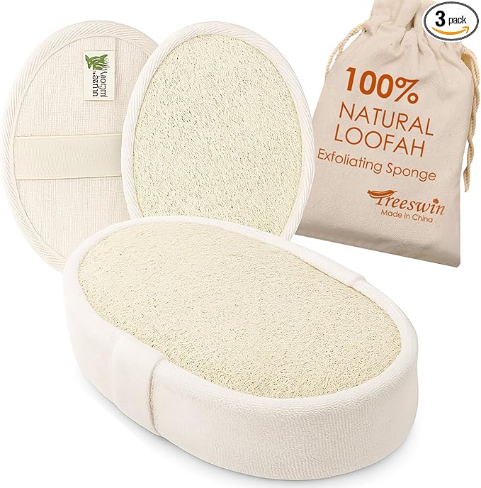 Natural Loofah Sponge, 3 Pack Exfoliating Body Scrubber for Shower, Organic Biodegradable Bath Luffa with Thin/Thick Textures, Eco-Friendly Body Exfoliator for Men & Women, Hanging Rope