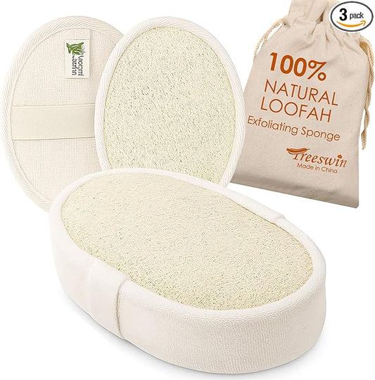 Natural Loofah Sponge, 3 Pack Exfoliating Body Scrubber for Shower, Organic Biodegradable Bath Luffa with Thin/Thick Textures, Eco-Friendly Body Exfoliator for Men & Women, Hanging Rope