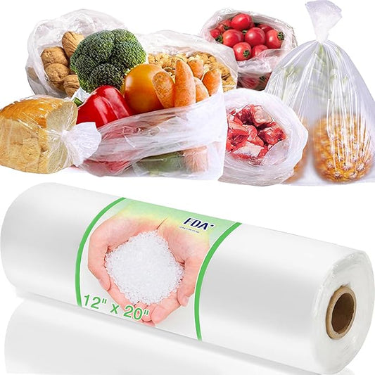 Food Storage Bags, 12 x 20 Clear Plastic Bags, Fresh-Keeping Produce Bags Roll for Food, Fruit, Vegetable, Refrigerator Storage, freezer, Kitchen, Supermarket, 1 Roll 350 Plastic Storage Bags
