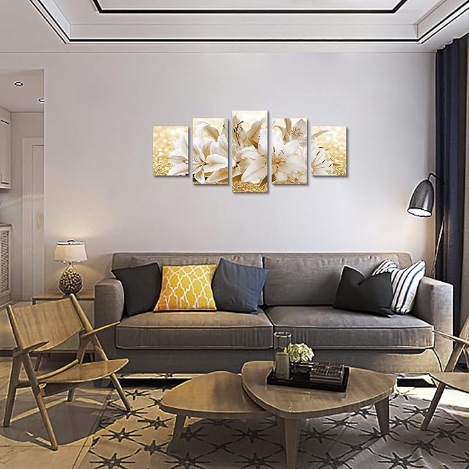 LUDUHU Modern Flower Theme Wall Art - Abstract Orchid Canvas Wall Decor Flower Abstract Painting Still Life Canvas Wall Art for Home Decor (H,Oversize 40x20inch)