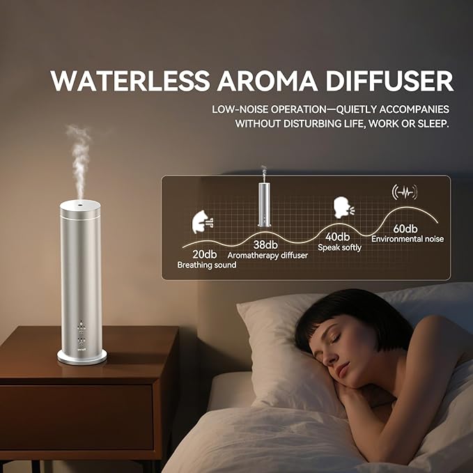 Oil Diffuser for Home Wired Waterless Essential Oil Diffuser Cold Air Scent Diffuser Covers 2000sq.ft,Remote Control,APP Control,6x50ml Fragrance Included,Silver