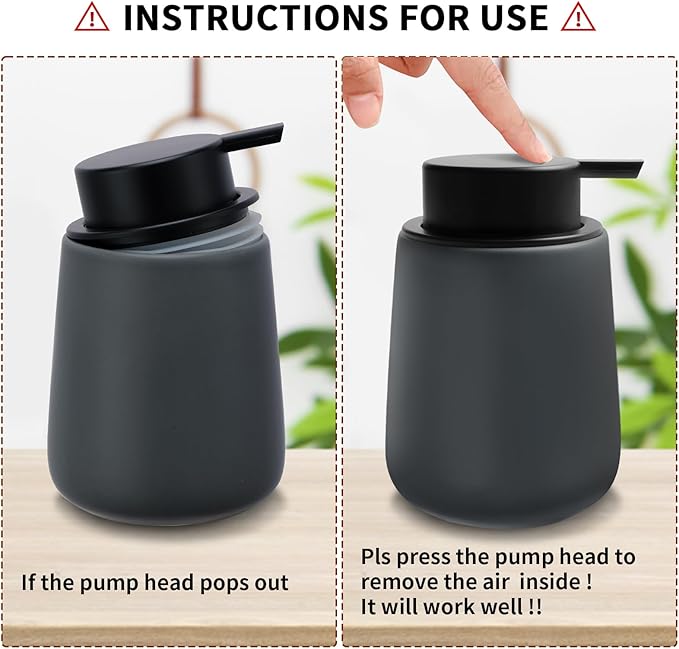 Soap Dispenser Ceramic with Easy-to-Press Pump Hand Lotion Liquid Dispenser for Shampoo Bathroom Kitchen 12 oz Grey