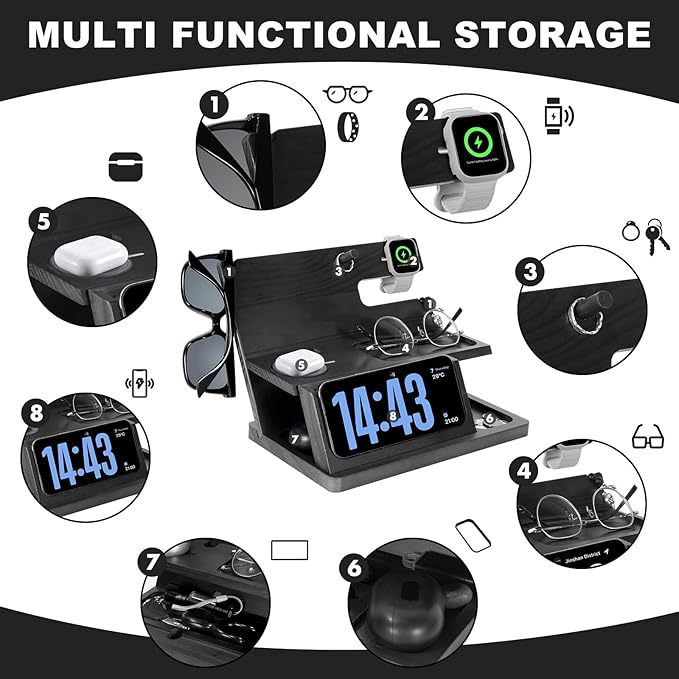 Gifts for Men 3-in-1 Charging Stand Compatible with iPhone 16 Charger Station, Nightstand Organizer Wood, Fathers Day Perfect for Dad Husband Boyfriend Son, for iPhone 16/15/14/13/12 and Pro, Watch