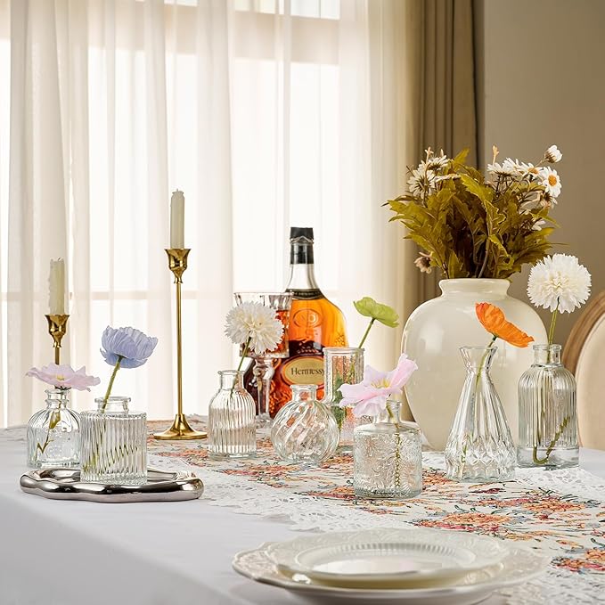 Glass Bud Vase Set of 33 Pcs Small Minimalist Vases for Flowers, Vintage Rustic Home Decor for Table Centerpiece Wedding Party, Modern Clear Aromatherapy Bottle for Living Room Bedroom