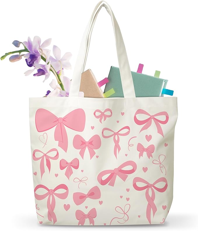 Pink Bow Canvas Tote Bag