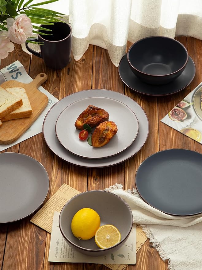 Famiware Venus Ceramic Plates and Bowls Sets, Speckled Dinnerware Dish Sets for 8 (24 Pieces) - Microwave and Dishwasher Safe, Matte Multi-color