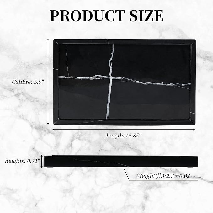 Amauto Natural Marble Vanity Tray Genuine Stone Storage Perfumes Tray Real Luxurious for Home Decor Bathroom/Vanity/Dresser Non-Resin/Non-Ceramic (Black)