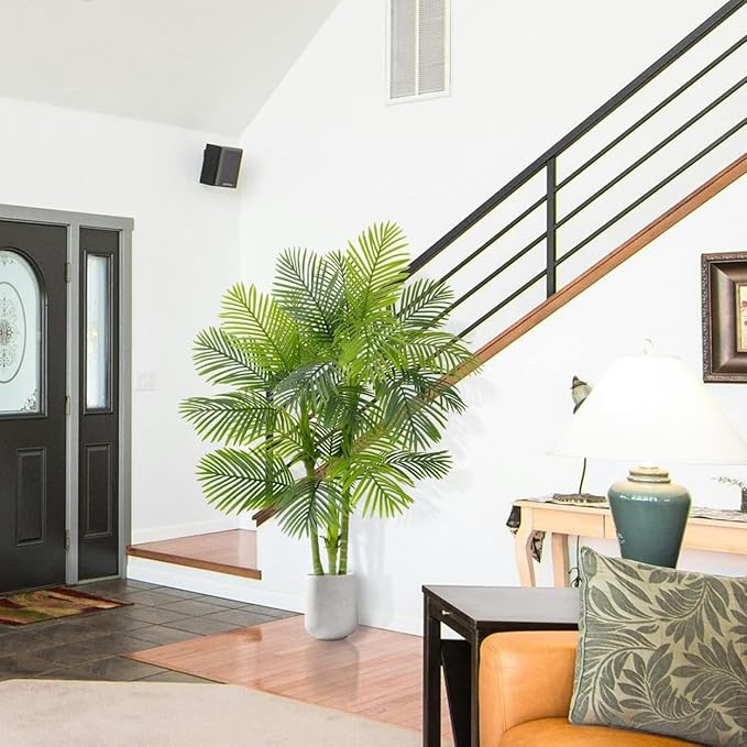 Artificial Palm Tree, 6ft Golden Cane Fake Palm Plant with Basket, Large Phoenix Palm UV Resistant Faux Plants for Indoor Outdoor Home Garden Patio Office Décor