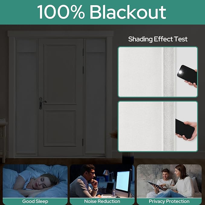 HOMEIDEAS 100% Linen Blackout Sidelight Curtains for Front Door, Side Door Window Curtains, Small Window,Thermal Insulated Covering, 1 Panel, W12 X L68 Inch, White