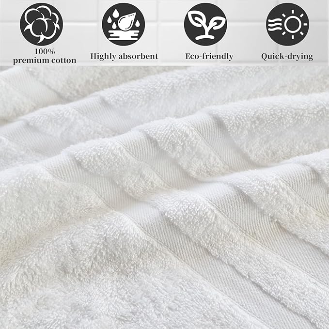 Cotton Bath Towel – Large 30x60 Inches, Soft, Thick & Absorbent Towel for Bathroom, Spa, or Home Use (White, 4 Pack – 30"x60")