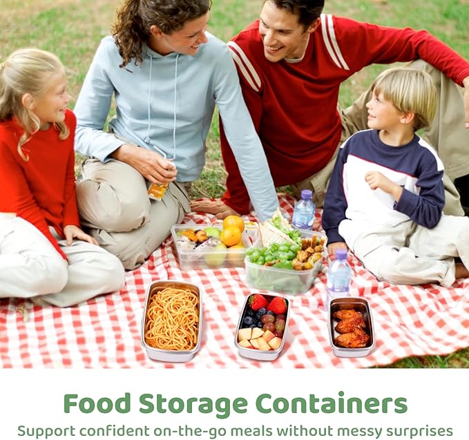 Square 304 Stainless Steel Food Containers with Lids, Airtight Bento Lunch Box, Metal Meal Prep Food Containers Reusable Stackable Nestable Oven Dishwasher Freezer Safe