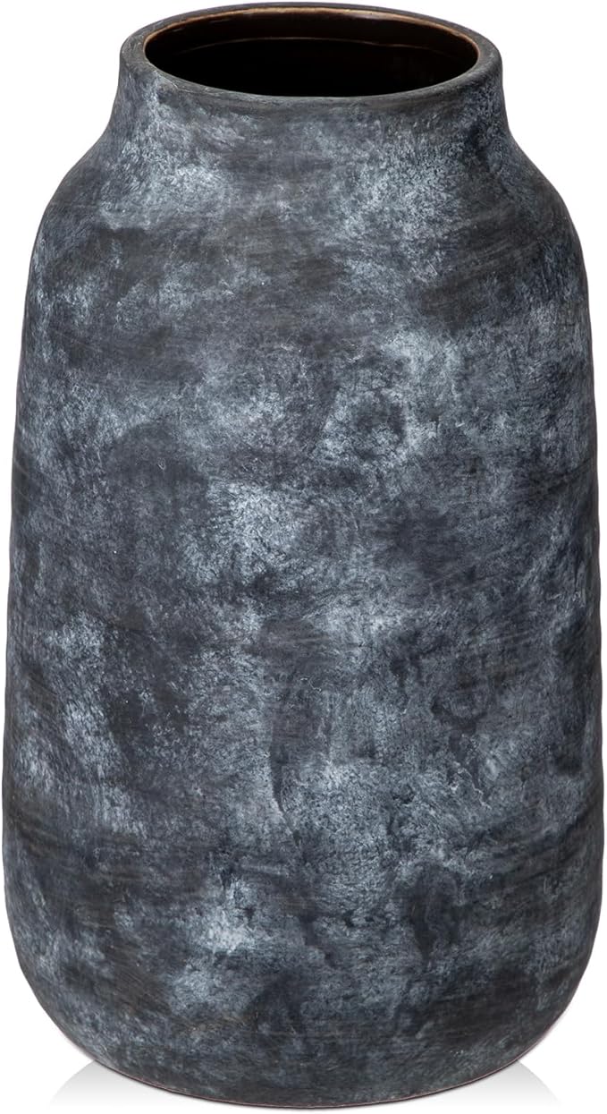 Briful Tall Rustic Ceramic Vase 11” – Vintage Distressed Pottery Flower Vase with Antique White-Wash Finish – Farmhouse Table Decor & Shelf Accent (Not Waterproof)