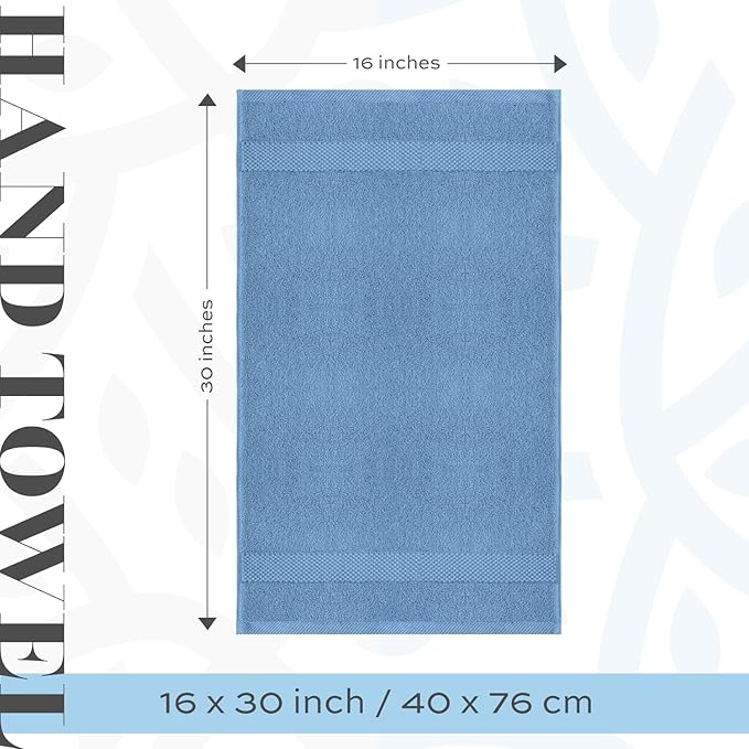 White Classic Luxury Light Blue Hand Towels - Soft 100% Turkish Cotton | Highly Absorbent Hotel spa Bathroom Towel Collection | 16x30 Inch | Set of 6