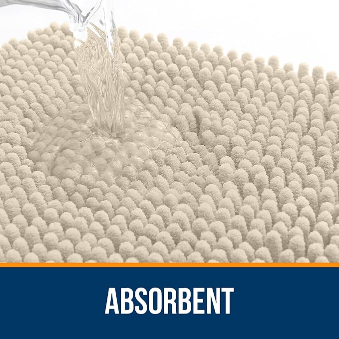 OLANLY Bathroom Rugs 24x16, Extra Soft Absorbent Chenille Bath Rugs, Rubber Backing Quick Dry, Machine Washable Bath Mats for Bathroom Floor, Tub and Shower, Home Decor Accessories, Sand