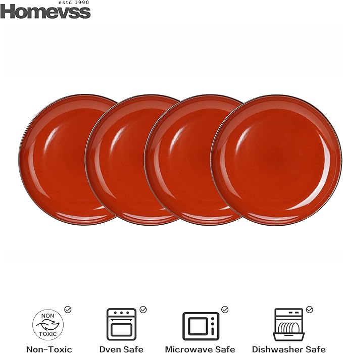 HomeVSS 20-Piece Dinnerware Set - Serves 4, Bright Glaze Orange plates and bowls sets with Speckle Effect for Microwave & Dishwasher Safe