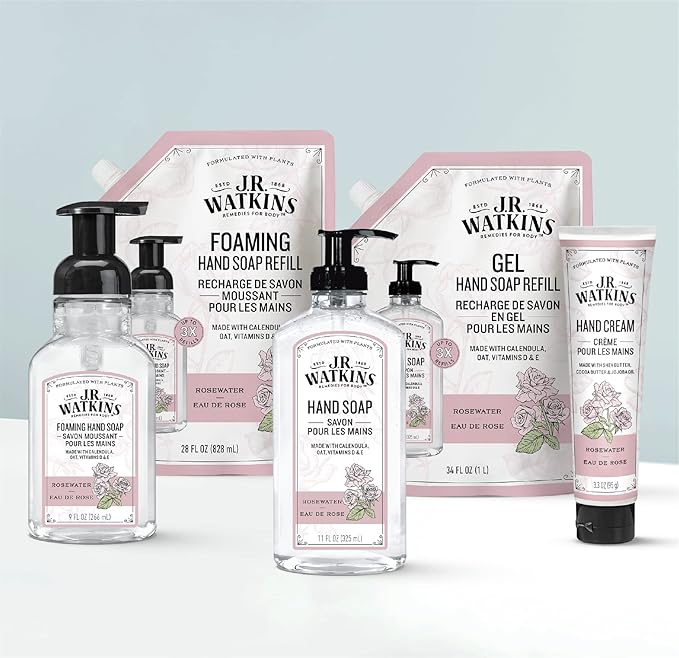 J.R. Watkins Foaming Hand Soap with Pump Dispenser, Moisturizing Foam Hand Wash, Alcohol-Free, Cruelty-Free, Rosewater, 9 fl oz, 3 Pack