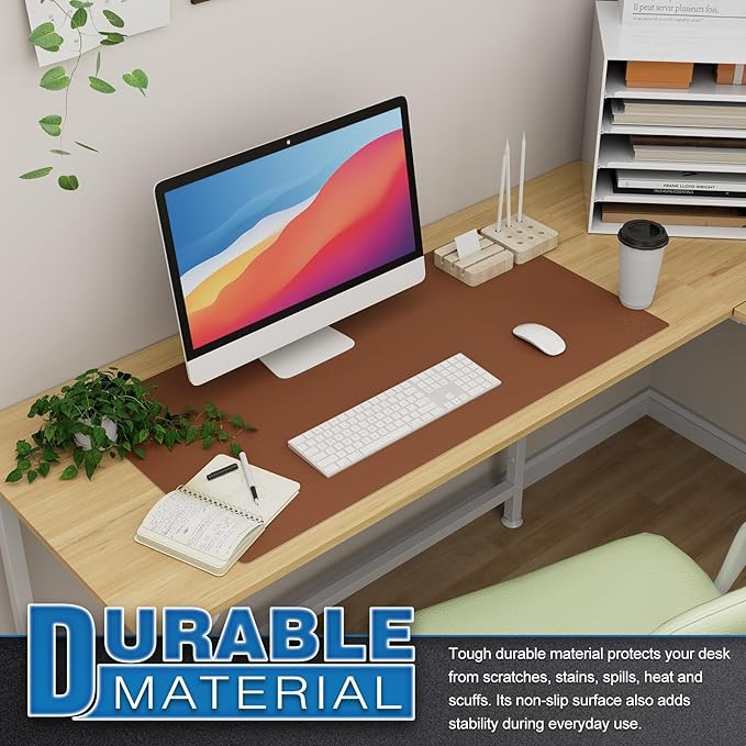K KNODEL Large Office Leather Desk Mat, Mouse and Keyboard Pad, Computer and Laptop Mat, Desktop Protector and Cover, Writing Pad and Blotter (31.5"x15.7", Brown)