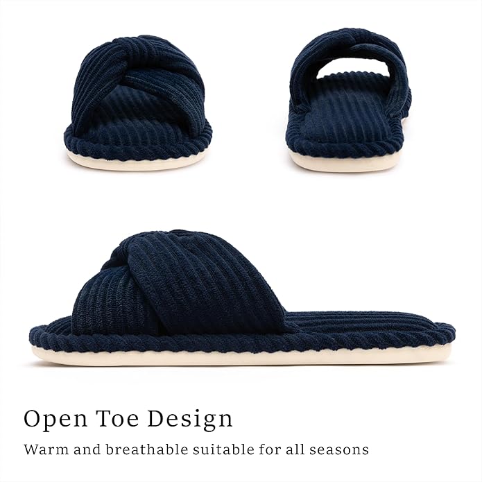 Chantomoo Slippers for Women Memory Foam House Womens Slipper Slides Home Bedroom Bathroom Spa Open Toe Corduroy Bow Slippers Cozy Comfortable
