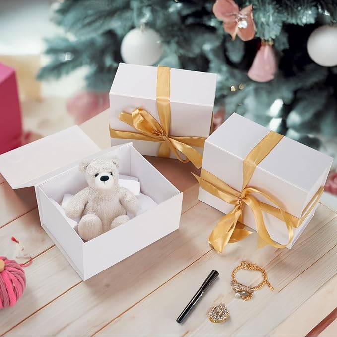 Schliersee 4Packs 8x6x4 White Gift Box with Magnetic Lids for Present, Magnetic Closure Gift Wrap Box for Wedding, Birthday