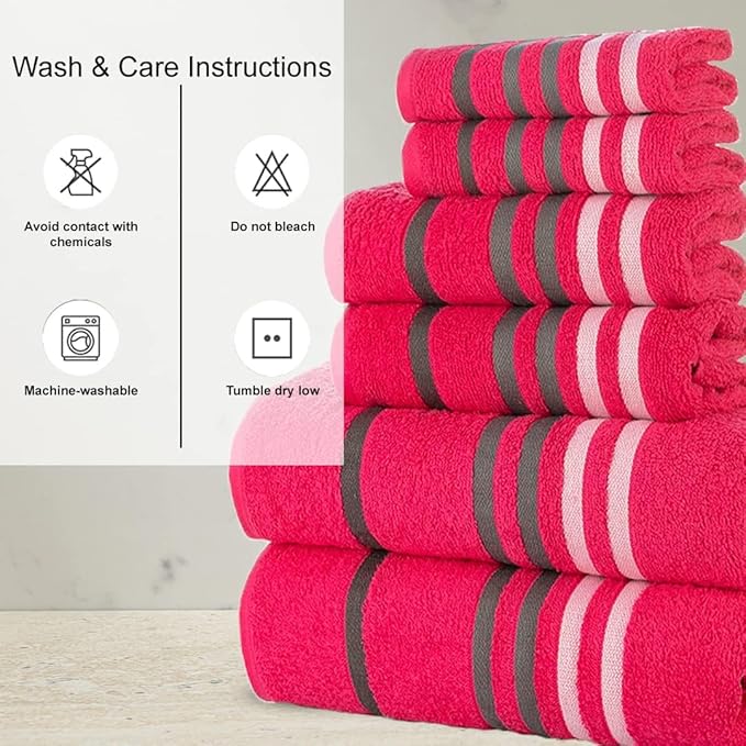 CASA COPENHAGEN Exotic 6 Pieces Towel Set- Pink, 525 GSM 2 Bath Towel 2 Hand Towel 2 Washcloth, Designed in Denmark Made of Soft Egyptian Cotton for Bathroom, Kitchen & Shower