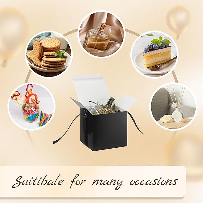 48 Pcs Christmas Gift Boxes with Ribbon Small Party Favor Boxes with Lids Mini Treat Candy Container for Wedding, Party, Birthday, Valentine's Day and More(Black,2 Inch)