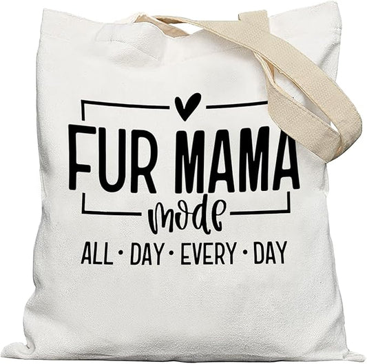 Fur Pet Mama Mom Tote Bag, Dog Cat Mom Gifts Canvas Tote Bags for Women, Gifts for Cat Dog Pet Lovers Reusable Grocery Shopping Bags
