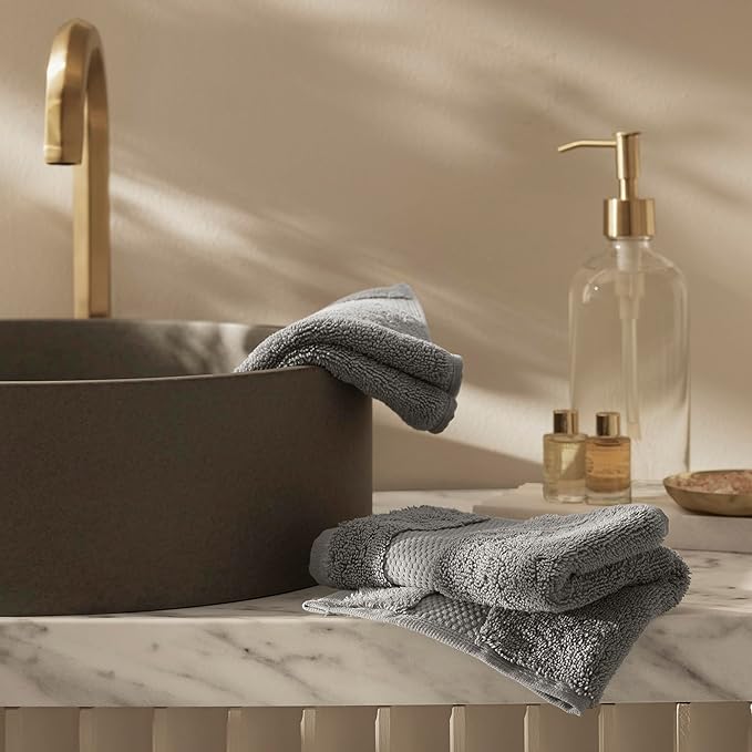 BOLL & BRANCH Plush Bath Towel Set - Stone - 6 Piece - Includes 2 Bath Towels, 2 Hand Towels & 2 Washcloths - 100% Organic Cotton - Ultra Soft & Luxurious - Quick Absorbing