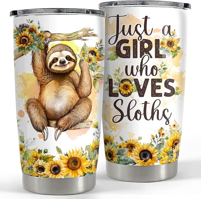 SANDJEST Sloth Tumbler 20oz Girl Loves Sloths Stainless Steel Insulated Tumblers Coffee Travel Mug Cup Gift for Women Girls Teen Birthday Christmas