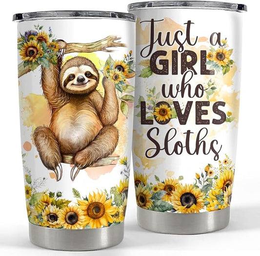 SANDJEST Sloth Tumbler 20oz Girl Loves Sloths Stainless Steel Insulated Tumblers Coffee Travel Mug Cup Gift for Women Girls Teen Birthday Christmas