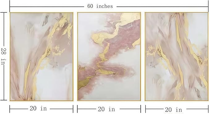 Pink Abstract Canvas Wall Art For Living Room, Large Gold Abstract Painting Water Flow Shape For Bedroom, Framed Modern Wall Pictures for Home Decor Ready to Hang 28x60 inches