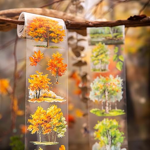 Scrapbook Nature Stickers Set,6 Rolls PET Plant Tape Stickers for Journaling,Forest Washi Tape for Junk Journal Supplies,Scrapbooking,DIY Craft,Photo Frame(Forest)