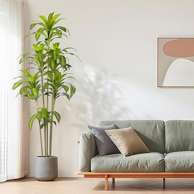 Artificial Dracaena Tree Indoor 6 FT Tall Fake Tree Artificial Tree Fake Yucca Potted Tree for Home Office Living Room Decor，Tall Artificial Plant for Housewarming