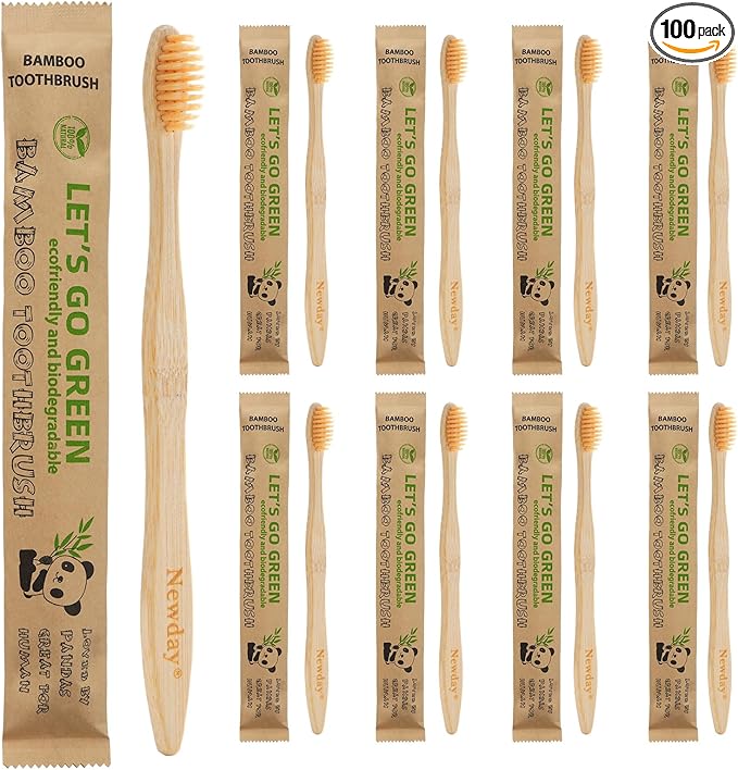 100 Pack Bamboo Toothbrushes Bulk, Individually Wrapped, BPA Free Soft Bristles Toothbrush for Adults, ECO Friendly Toothbrushes for Home Hotel Trips Travel Disposable Toothbrsuh (Primals Toothbrush)
