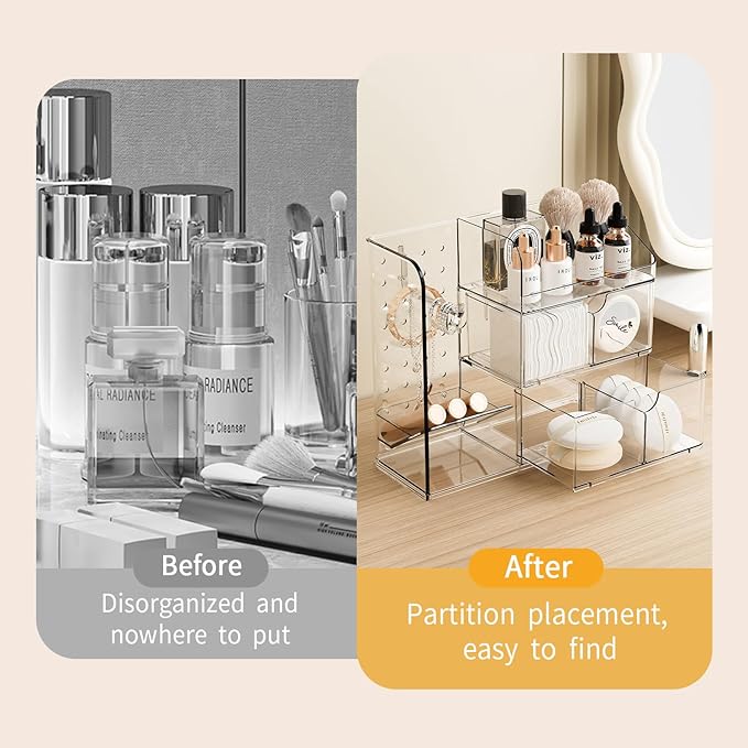 KHNR Makeup Organizer for Vanity,Acrylic Makeup Organizers with Jewelry Organizer,Bathroom Accessories Organizer with Removable Dividers,Bathroom Countertop Organizer for Desk,Vanity,Mirror Cabinet