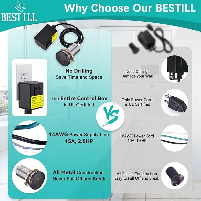 BESTILL Garbage Disposal Air Switch Kit - UL Listed, Brass 3.6" Long Push Button for Waste Disposer, Cordless Sink Top Switch Button, Oil Rubbed Bronze
