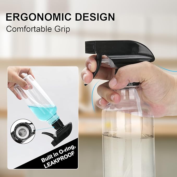 Spray Bottles 12oz Plastic Empty Spray Bottle for Hair Mist/Stream Spraying Heavy Duty Square Water Spray Bottles for Cleaning Solutions, Plants, Essential Oils 2 Pack (12oz)